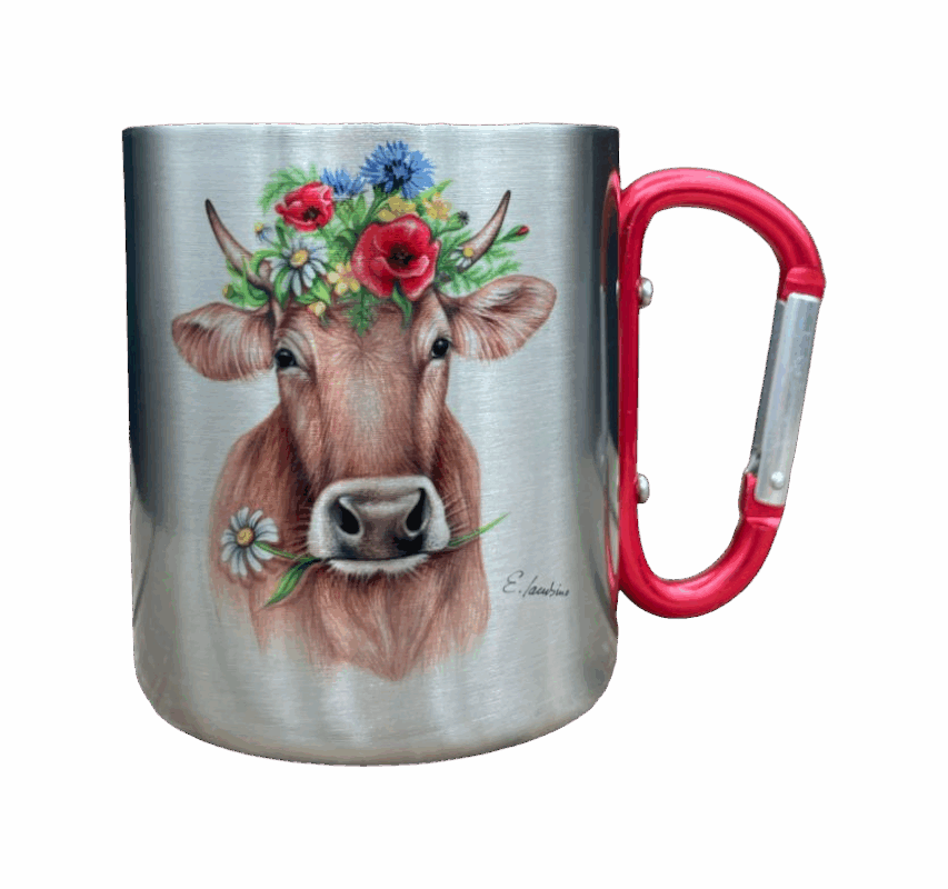 Edelstahltasse - Blumenkuh