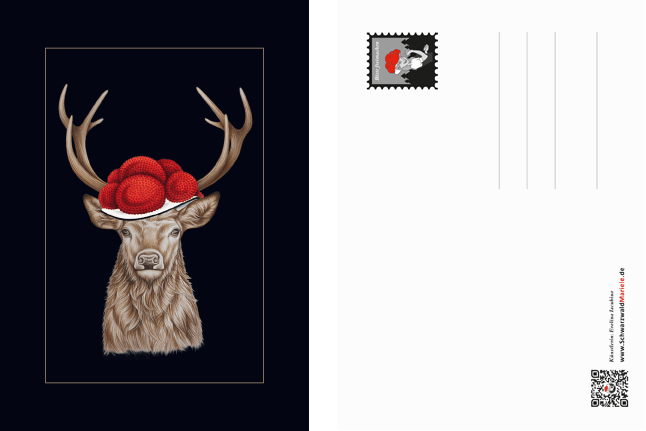 Postkarte Bollenhut Hirsch 2
