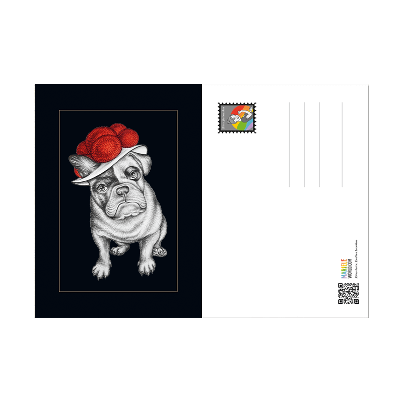 Postkarte Bollenhut Bulldogge