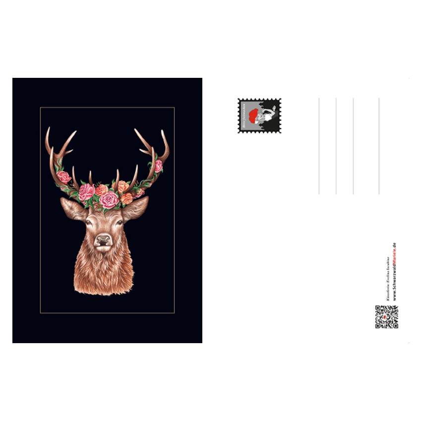 Postkarte Blumenhirsch