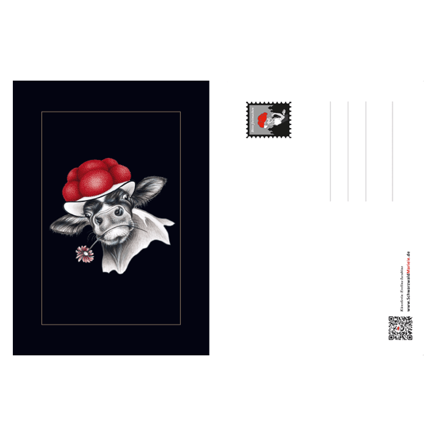 Postkarte Bollenhut Kuh mit Blume