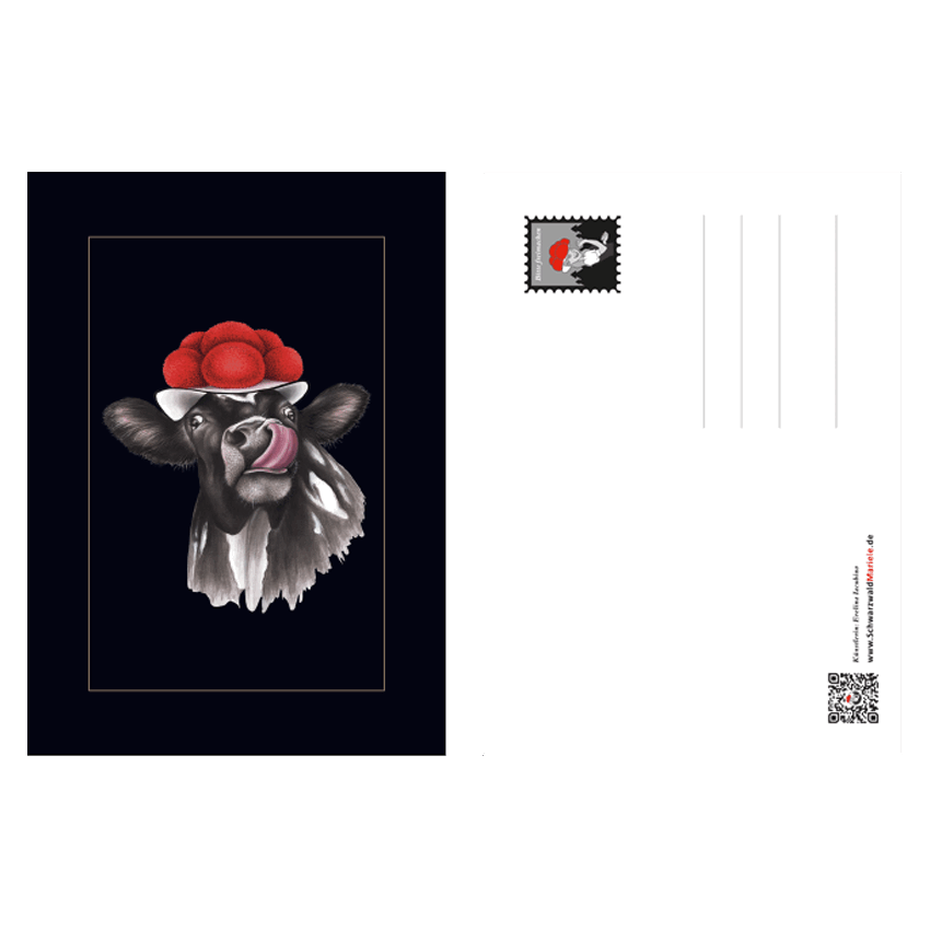 Postkarte Bollenhut Kuh mit Zunge