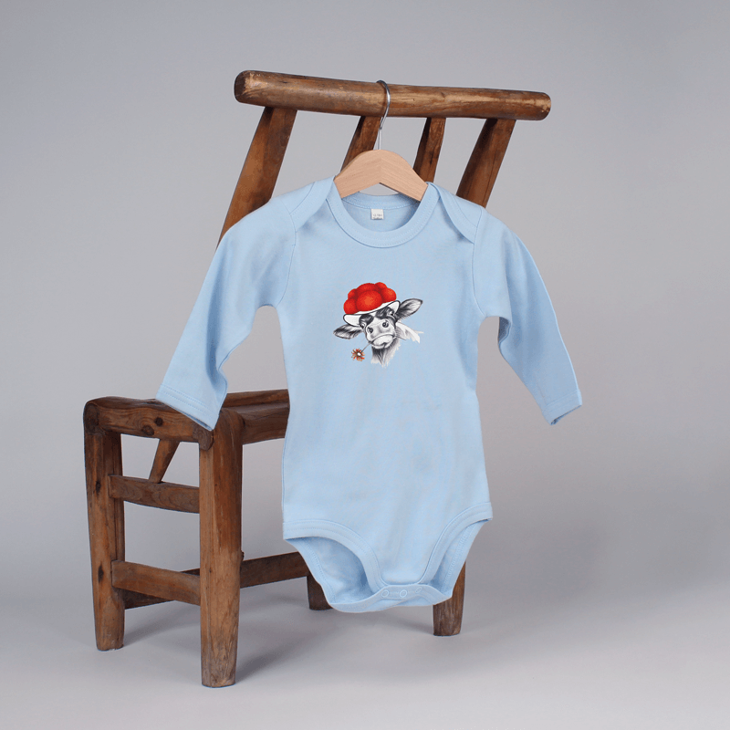 Baby Body langarm - Bollenhut Kuh mit Blume