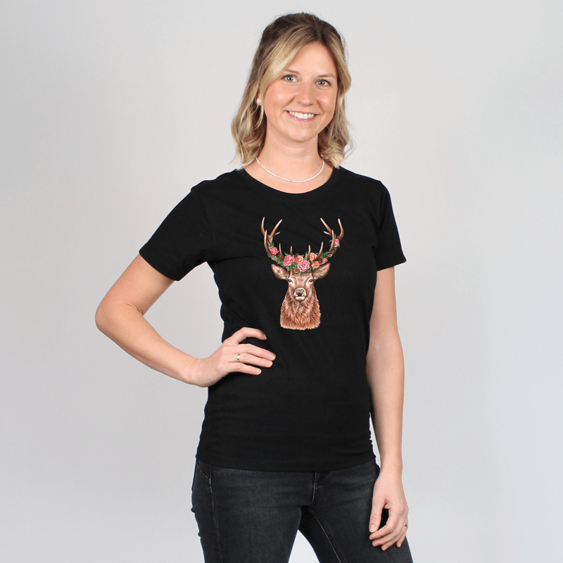 Damen T-Shirt - Blumenhirsch
