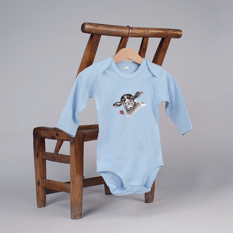 Baby Body langarm - Kalb mit Blume