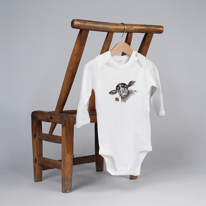 Baby Body langarm - Kalb mit Blume