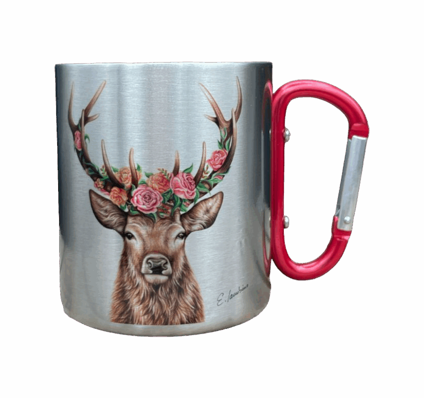 Edelstahltasse - Blumenhirsch