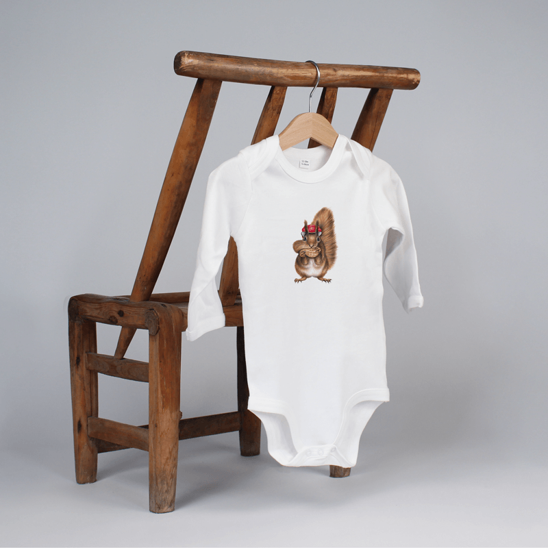 Baby Body langarm - Bollenhut Eichhörnchen