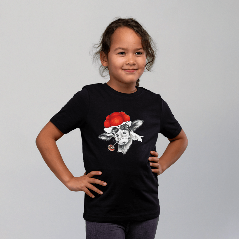 Kinder T-Shirt - Bollenhut Kuh mit Blume