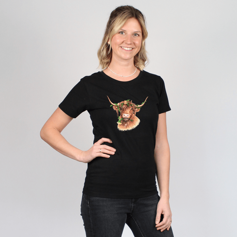 Damen T-Shirt - Blumenhochlandrind