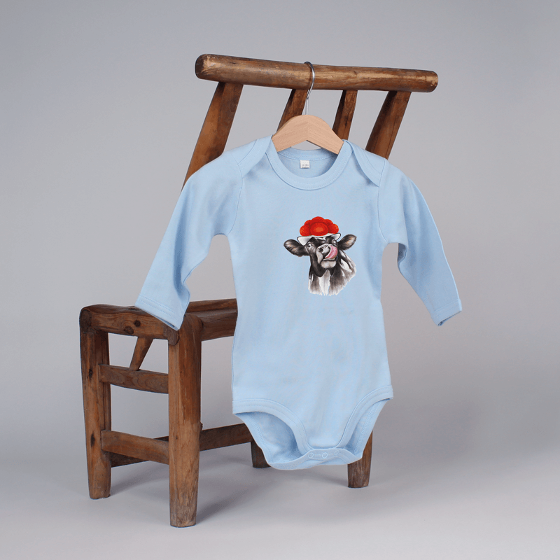 Baby Body langarm - Bollenhut Kuh mit Zunge