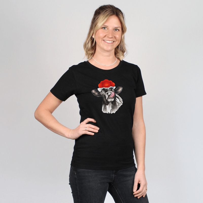 Damen T-Shirt - Bollenhut Kuh mit Zunge