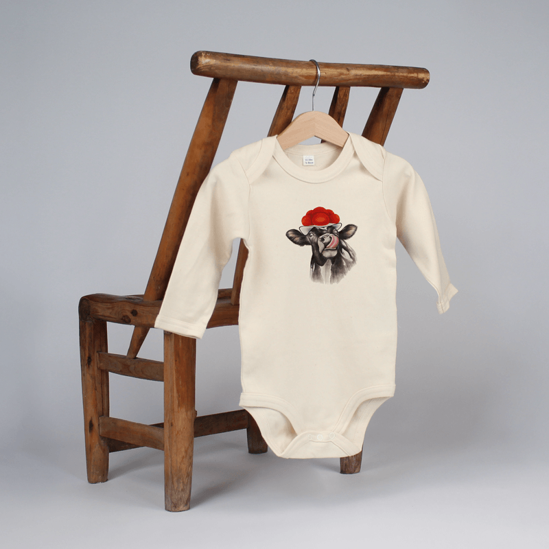 Baby Body langarm - Bollenhut Kuh mit Zunge