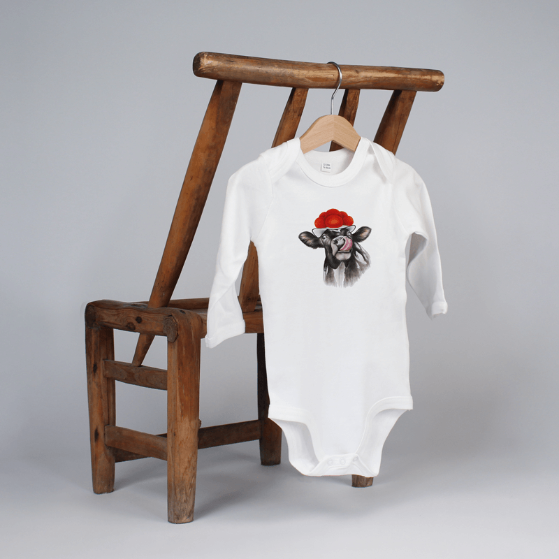 Baby Body langarm - Bollenhut Kuh mit Zunge